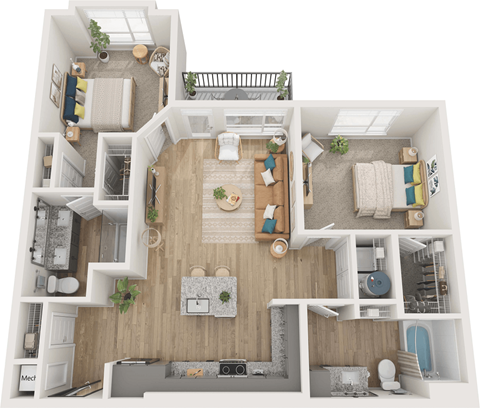 Floor plan for 2 beds, 2 baths, 1100 sqft